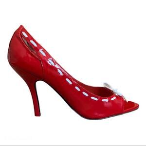 Shiekh red peep toe heels with white bows size 10